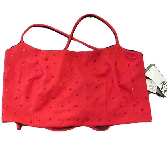 NWT Red Cropped Beaded Blouse - Picture 1 of 7